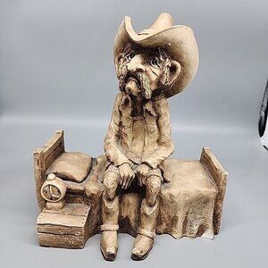 Vintage Shade Tree Creations 1981 Cowboy Bed Clock Figurine 9.5" Made in USA